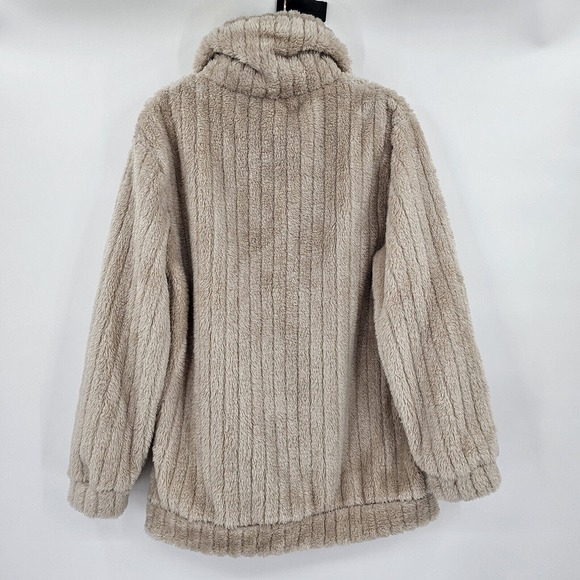 Unbranded Womens Medium Jacket Cream Fuzzy Soft Full Zip Teddy Mock Neck - Picture 3 of 10